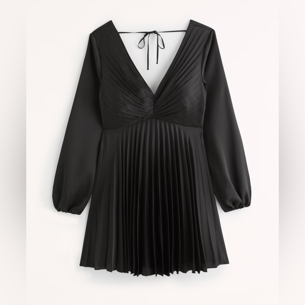 Abercrombie & Fitch Black Long-Sleeve Satin Pleated Mini Dress